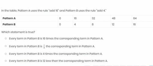 In the table, Pattern A uses the rule add 16 and Pattern B uses the rule add 4.