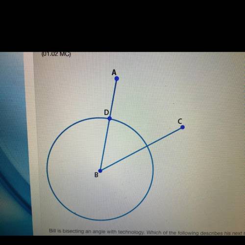 HELP! 15pts- Bill is bisecting an angle with technology. Which of the following describes his next