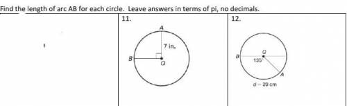 Find the length of arc AB for each circle.