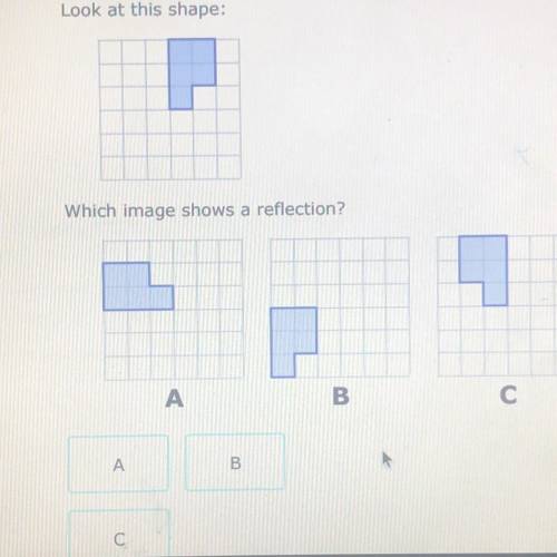 Look at this shape:which image shows a reflection?