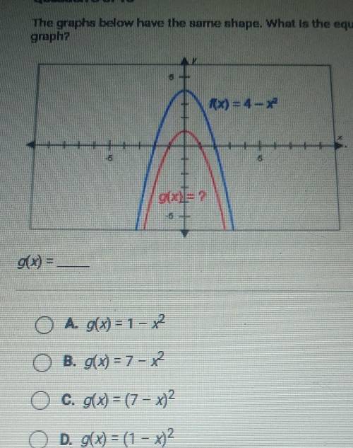 The graph below have the same shape . What us the equation of the red graph?

A g(x) =1 - x2 B g(x