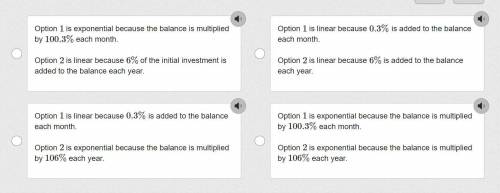 A bank offers two different investment options. Option 1 pays compound interest of 3.6% compounded