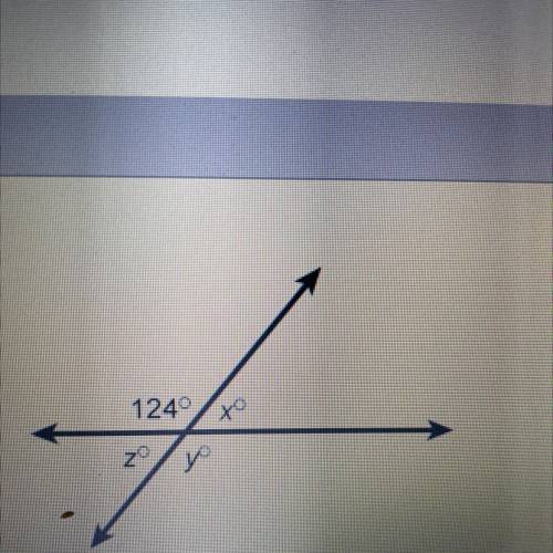What is the measure of angle z in this figure?
Enter your answer in the box.
124