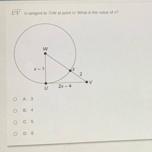 UV is tangent to OW at point U. What is the value of x?