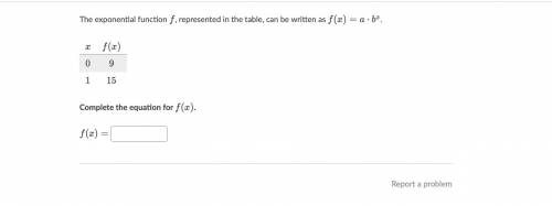 The exponential function represented in the table, can be written as