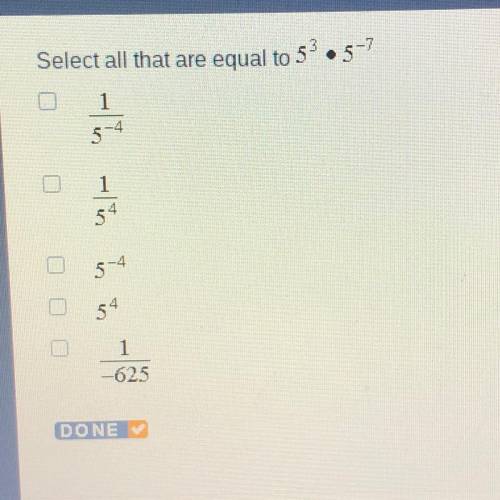 Select all that are equal to 5^3•5^-7