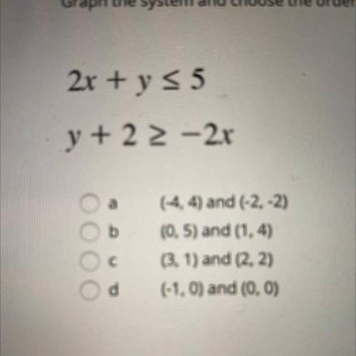 Help please 
2x+y<5
y+2>_-2x