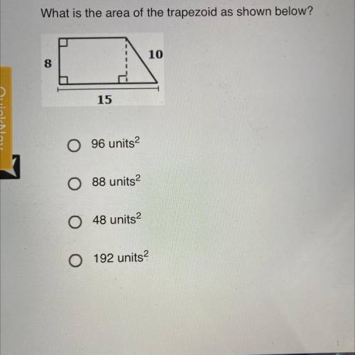 What is the area of the trapezoid as shown below?
10
8
15