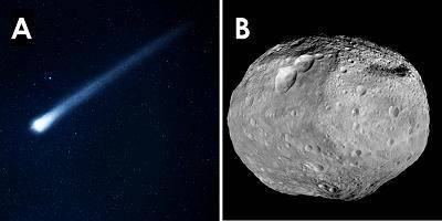The pictures show two objects in the solar system. Identify the objects and describe how they are d