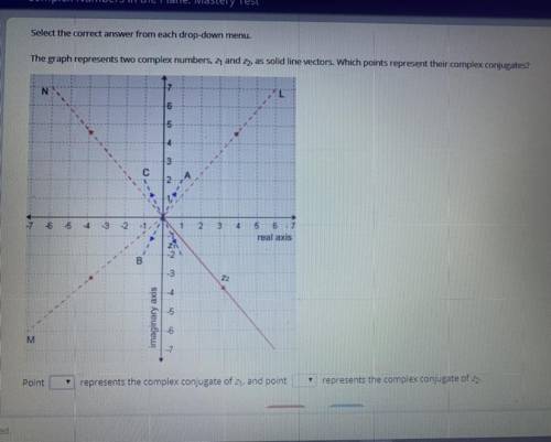HELP!

Select the correct answer from each drop-down menu.
The graph represents two complex number