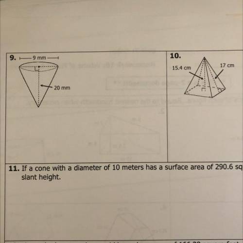 Please help find the surface area of the figure for #9 and #10