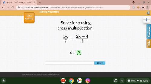 Need help asap
solve for x using cross multiplication 5x over 7= 2x over 3