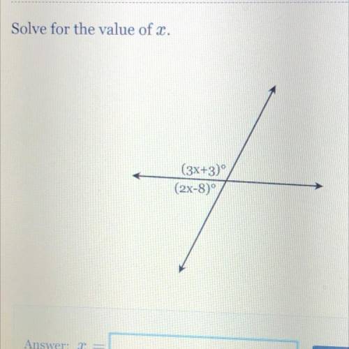 Solve for the value of x.
(3x+3)
(2x-8)
pls help it due Friday