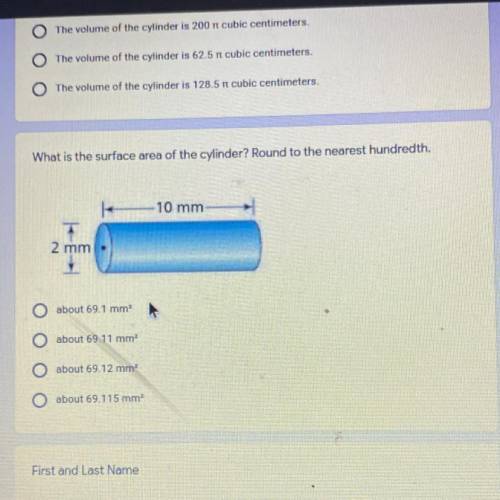 What is the surface of the cylinder? round to the rearest hundredth