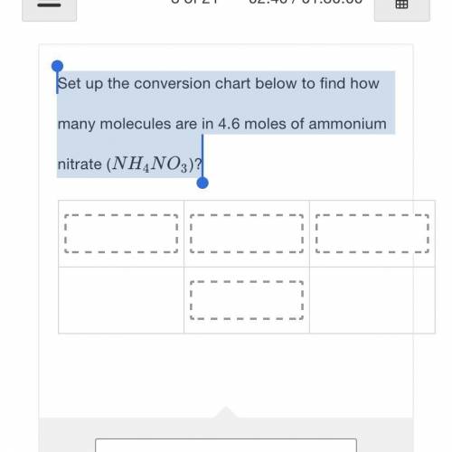 Set up the conversion chart below to find how many molecules are in 4.6 moles of ammonium nitrate (