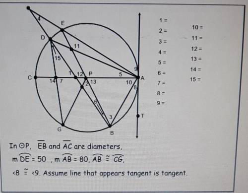 1 E 10 = D 3 = 15 13 5 5 112 Р 147 13 8 $ G B In OP, EB and AC are diameters, m DE = 50 m AB = 80,