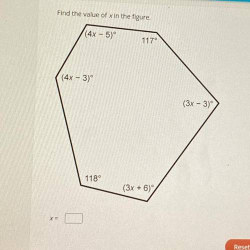 Type the correct answer in the box.
Find the value of x in the figure.