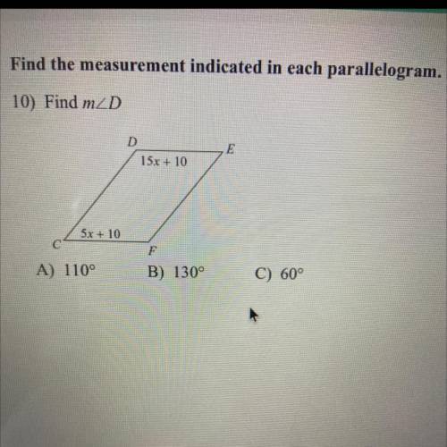 Find the measurement indicated in each parallelogram