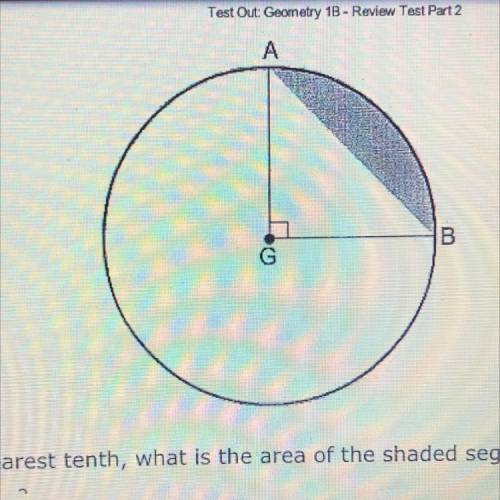 To the nearest tenth, what is the area of the shaded segment when AG=6ft?