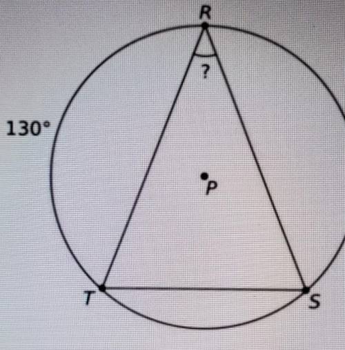 Isosceles triangle RST is inscribed in circle P. The measure of arc RT is 130°. What is the measure