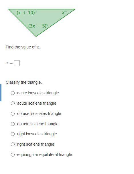I need help on this, find the value of x