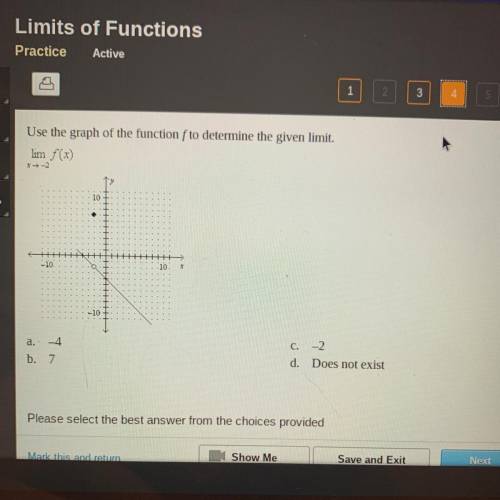 Use the graph of the function f to determine the given limit.