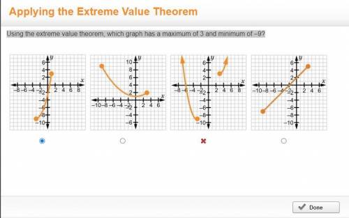 Using the extreme value theorem, which graph has a maximum of 3 and minimum of –9?