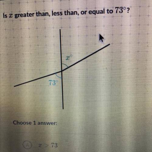 Is x great than, less than, or equal to 73 degrees