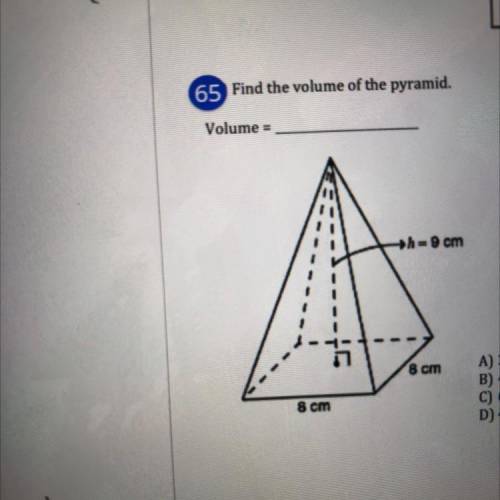 Find the volume of the pyramid. Volume =______