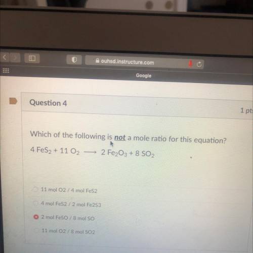 which of the following is not a mole ratio for this equation (in picture ) please help in taking a