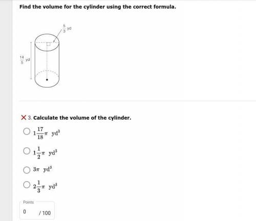 Calculate the volume of the cylinder.
I WILL GIVE THE BRAINLIEST ANSWER