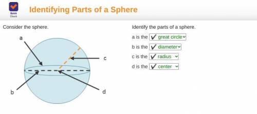 Identifying Parts of a Sphere

Consider the sphere.
A sphere. A is the great circle, B is the diame