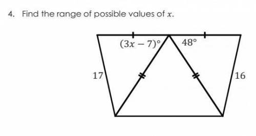 Triangle inequalities : Find the range of possible values of x.​