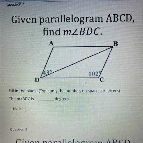 Given parallelogram ABCD,
find m