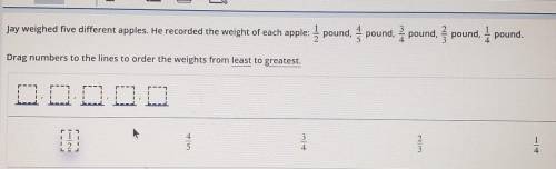 Jay weighed five different apples. He recorded the weight of each apple: 2 pound, pound, pound, į p