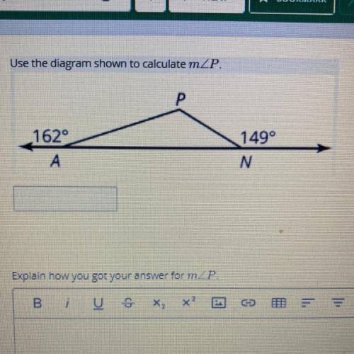 (a) Use the diagram shown to calculate m(angle)P.
(b) Explain how you got your answer for P