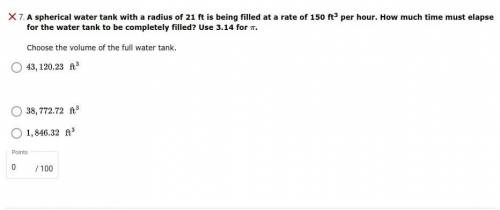 A spherical water tank with a radius of 21 ft is being filled at a rate of 150 ft3 per hour. How mu