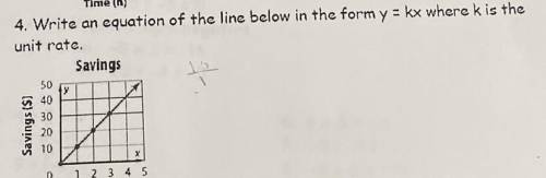 4. Write an equation of the line below in the form y = kx where k is the
unit rate.
