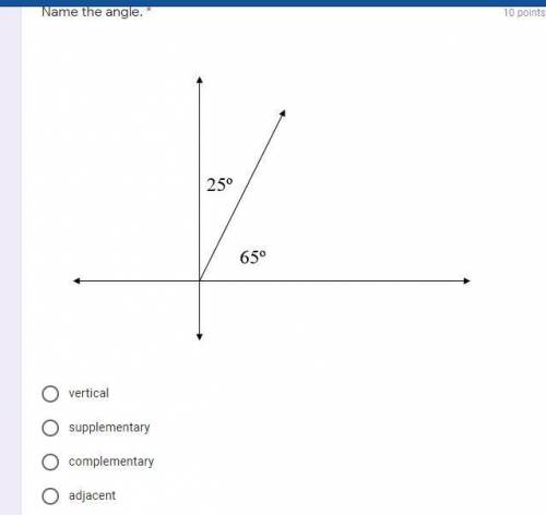 Name the angle 25° 65°