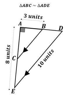 In the figure below, AB = 3 units, AE = 8 units, and DE = 10 units. What is the length of BD? Expla