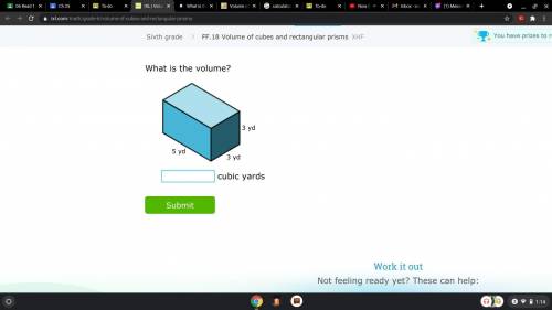 What is the volume of a rectangular cube that has 5yd, 3yd and another 3yd