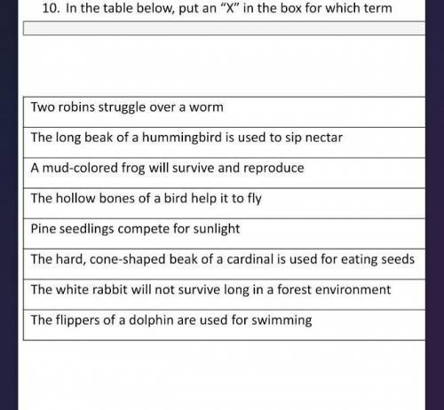 In the table below, put an “X” in the box for which term applies to the description

Adapted compe