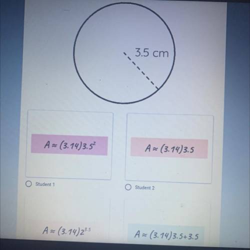 What student has the correct setup to find the circle using 3.14 for n