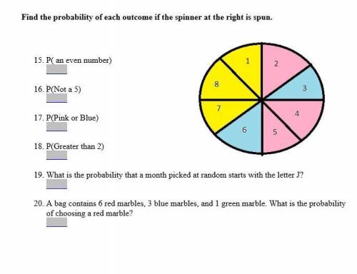 Find the probability of each outcome if the spinner at the right is spun.