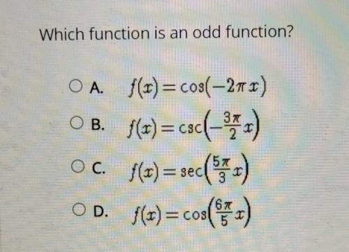Which function is an odd function? PLEASE HELP FAST!!!​