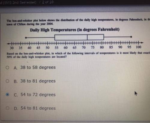 A. 38 to 58 degrees

B.38 to 81 degrees 
C.54 to 72 degrees 
D.54 to 81 degrees