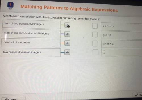 Match each description

with the expression containing terms that model it.
sum of two consecutive