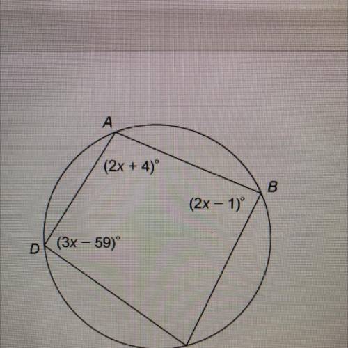Quadrilateral ABC D is inscribed in the circle what is the measure of angle C?