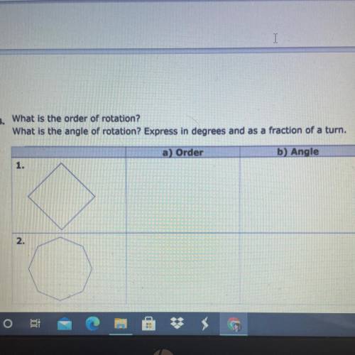 What is the Oder of rotation? What is the angle of rotation? Express in degrees and as a fraction o