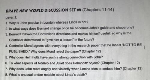Can someone help me answer these questions to the book “Brave New World”